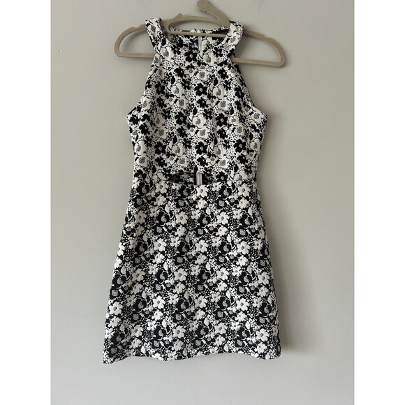 Topshop Mono Floral Stomach Cutout Quilted Mini Dress Size 4 Party Cocktail - Picture 1 of 10
